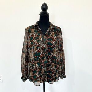 Anthropologie tp Long Sleeve Sheer Tiger Print Button Up Blouse (XS)